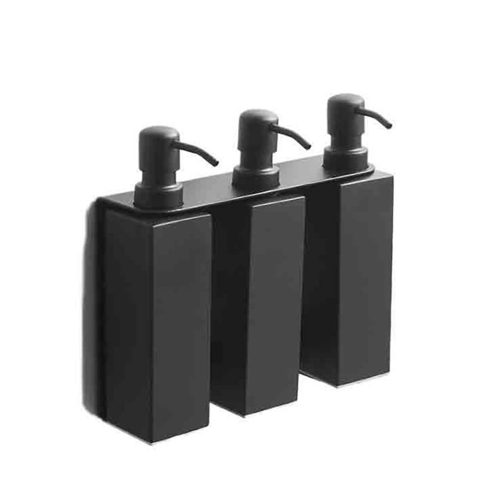 Dosificador Jabon Dispensador de jabón de Pared de Acero Inoxidable for baño, Juego de 3 Botellas de loción con aplicador y exprimidor Dispensador Jabon Baño(Negro)