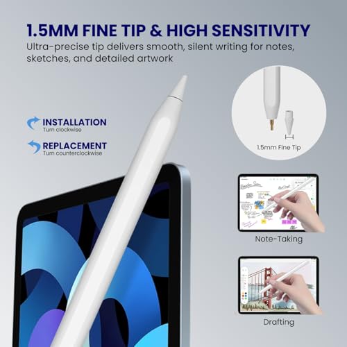 Image of Virtutron 2nd Gen Magnetic Wireless Charging Stylus Pen for iPad | Palm Rejection Digital Pencil | Compatible with iPad Pro 12.9 Inch 6 /5 /4 /3Gen | 11 Inch 1 /2 /3 /4Gen, iPad Air 4 /5, iPad Mini 6 (White)