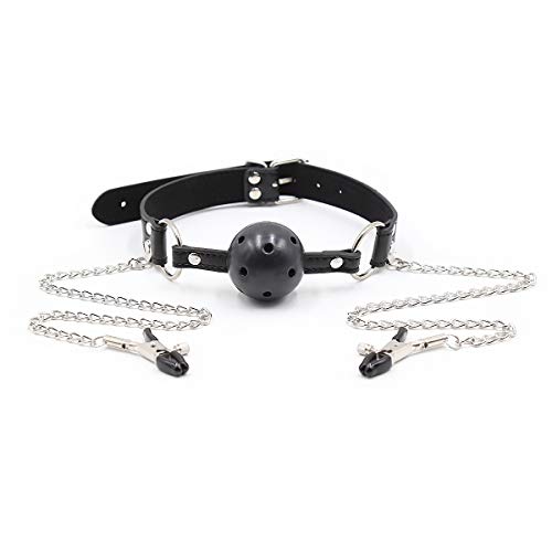 Women Punk Goth Nipple Clamps Black Leather Collar Choker Necklace Silicone Noose Non-Piercing