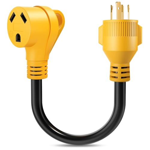 SnowyFox 30 Amp to 30 Amp RV Generator Adapter Cord 4 Prong NEMA L14-30P Locking Male Plug to TT-30R...