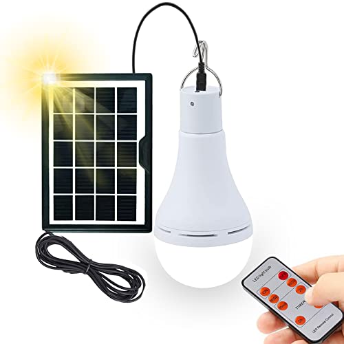 Lampadina a LED a energia solare, da 9 W, con telecomando e 3 modalità, 350 lumen, con carica USB, per giardino, patio, escursionismo, campeggio, pesca, illuminazione