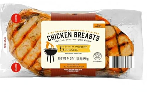 Fresh Fire Grilled Chicken Breasts, Grilled, fully cooked, all-natural chicken breast, Double grilled over an open flame, Healthy and convenient, [ 24 oz, 1.5 lb ] 6 ct.