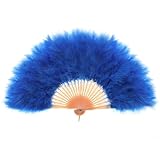 AWAYTR Vintage Marabou Feather Fan - Hand Held Folding Fan Accessories for Halloween Party(Royal Blue)