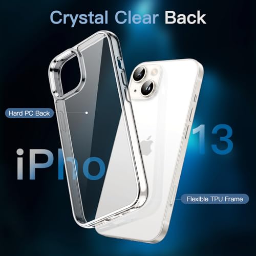 JETech 3 in 1 iPhone 13 6.1 インチ用 ケース 2枚強化ガラスフィルム付き 黄ばまない 耐衝撃バンパー スマホカバー (クリア)