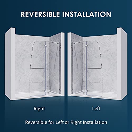 Sunny Shower 45" W X 72" H Shower Enclosure Frameless Hinged Shower Door 1/4" Glass Panel Support Bar Included Chrome Finish #TOP2