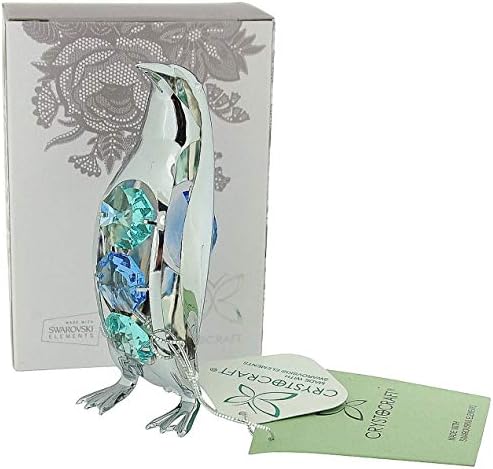 Crystocraft Penguin Freestanding Chrome Plated Standing Ornament Made with Swarovski Crystals