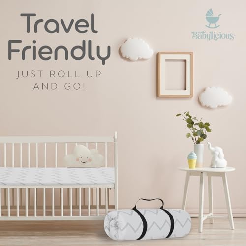 Waterproof Pack and Play Mattress Pad - 38" x 26" | Roll Up Style - Breathable Soft Memory Foam - Portable Mattress Topper- Baby Foam Mattresses for Babies - Includes Easy Carry Buckle