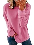 Cicy Bell Damen Langarm Sweatshirt Pullover Elegant Basic Langarmshirt Rundhals Pulli Herbst Winter Casual Oberteile Tops Rosa XXL