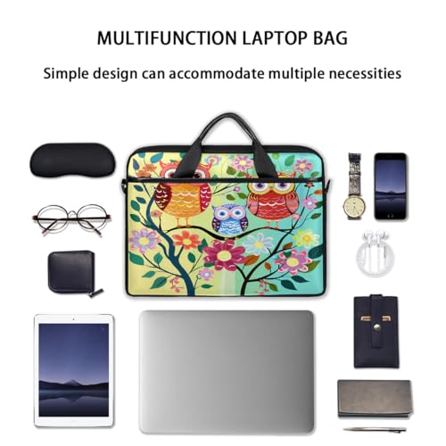 Funda para laptop de 15 pulgadas con diseño de búhos, ramas y flores, maletín delgado para oficina y viaje, con correa ajustable, para mujeres y hombres miniatura 7