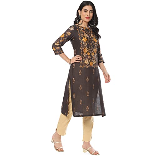Image of BIBA Women Cotton Regular Fit Straight Printed Kurta