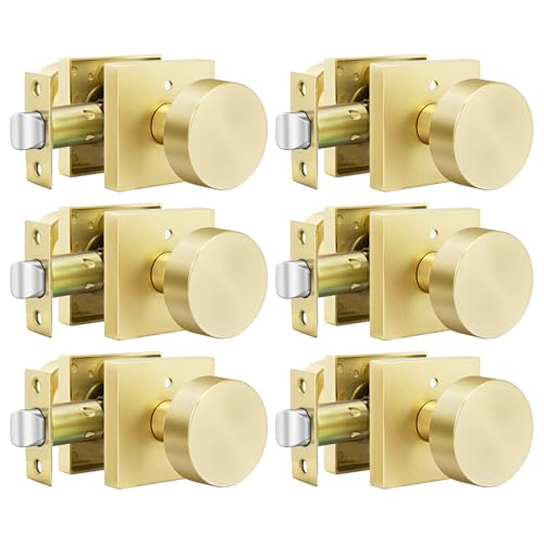 Goldenwarm Gold Door Knobs Interior, Zinc Alloy Square Ball Brushed Gold Privacy Door Knobs for Bedroom, Bathroom,Heavy Duty Interior Door Knob Bulk - Modern & Stylish(6 Pack)