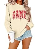 JINTING Game Day Sweatshirt Women Football Sweatshirts Sunday Funday Shirts Gameday Long Sleeve Shirt Apricot