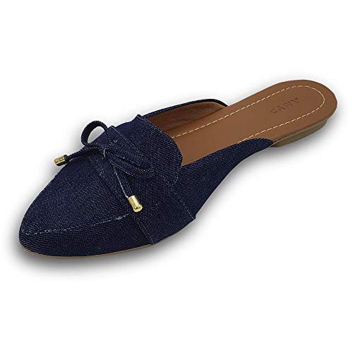 Mule Feminino Anyp Bico Fino Jeans Laço Infinito