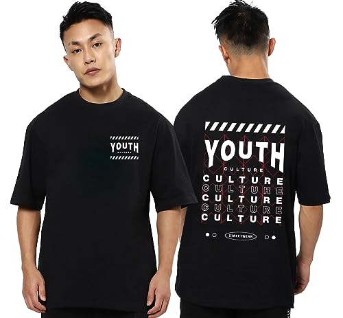 Image of Mens Oversized Printed Half Sleeve Branded Cotton T-Shirt for Mens || Back Printed t Shirts for Men || Oversized t Shirts for Men