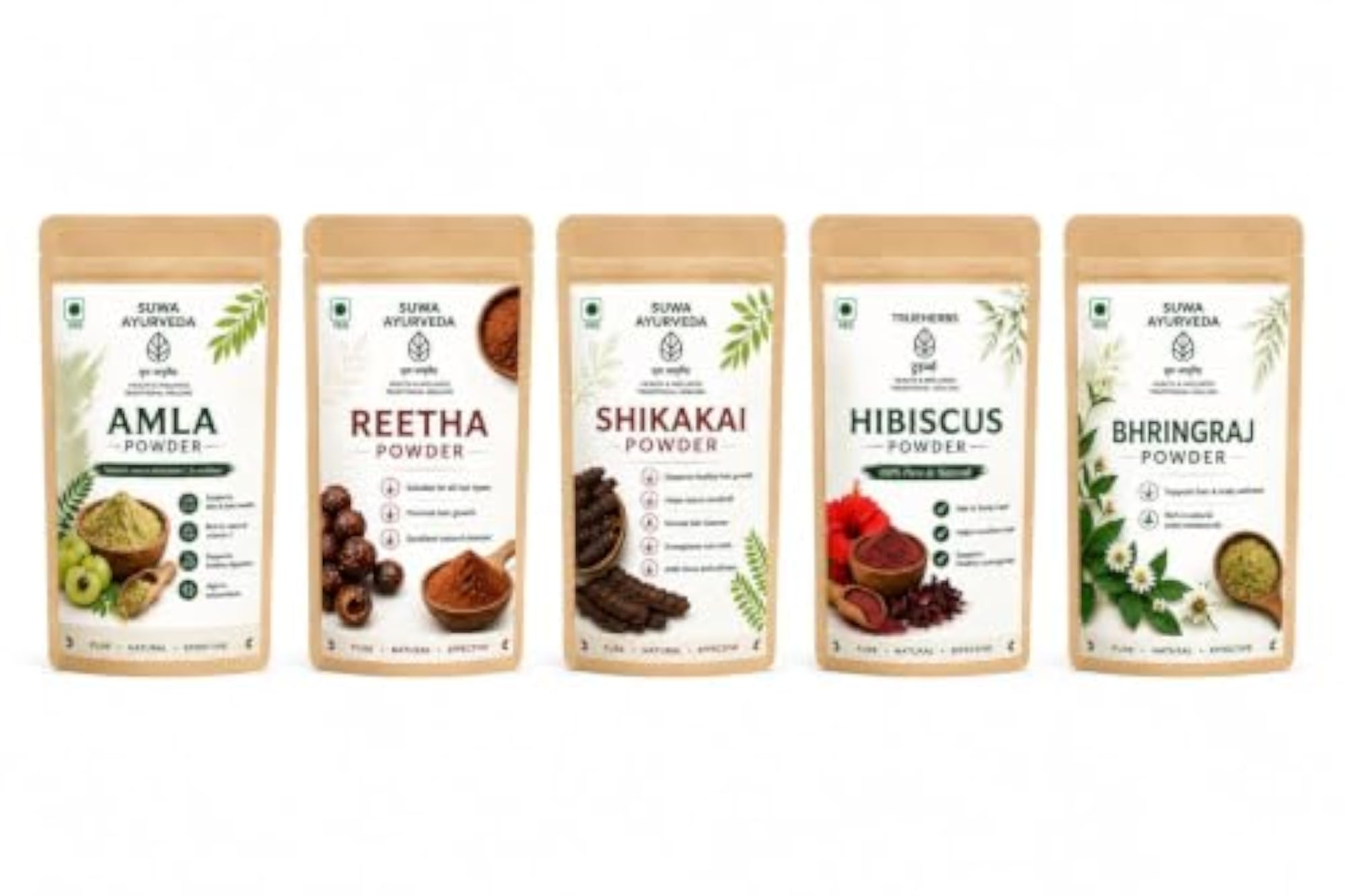 Herbal Hair Care Powder Combo Pack, Amla, Reetha, Shikakai & Bhringraj