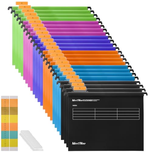 A4 Suspension Files, MerryNine 24PCS Polypropylene Filing Cabinet Suspension Files with Tabs and Card Inserts for School Home Work Office Organization **Check Size Before Ordering**