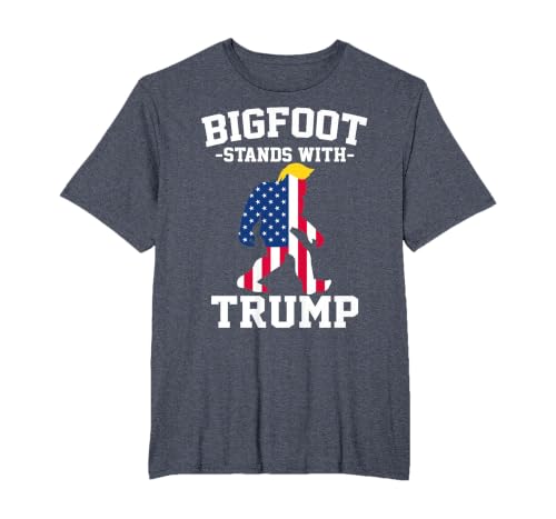 Bigfoot Stands with Trump Funny T-Shirt, Men's Big and Tall, Heather Blue, 5X Tall