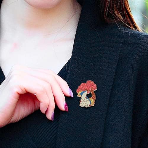 Cute Cartoon Quilavas and Cherry Tree Hard Enamel Pin Kawaii Flame Elf Badge Brooch Anime Fans Gift Jacket Lapel Jewelry