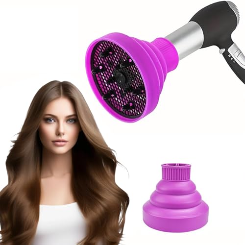 Difusor de Pelo Plegable Universal,Difusor Pelo Rizado Plegable,Difusor pelo Rizado,Difusor Silicona de Secador,Difusor de Silicona Plegable,para Mayoría de Secadores de Cabello (púrpura)
