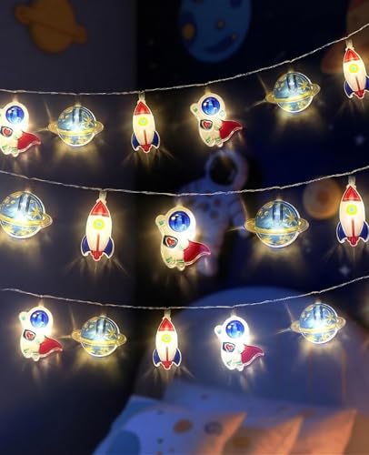 AceList Rocket Planet Astronaut String Lights, 20 LED Space Themed Decor Galaxy Fairy Lights Outer Space Room Decor, Battery&USB Powered for Children's/Kids' Rooms, Party, Christmas, Classroom