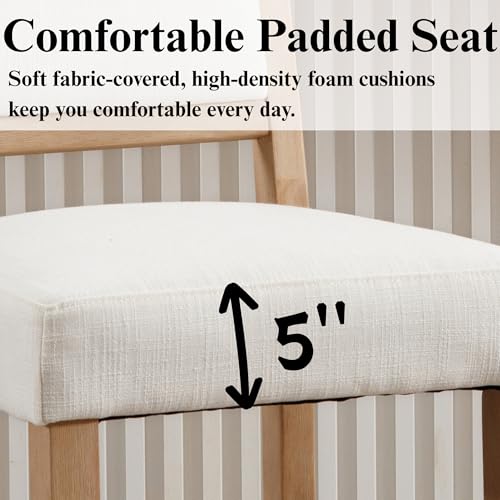 Butacos de altura para barra de 26 pulgadas, juego de 4 unidades en color beige con respaldo, asiento tapizado en lino y estructura de madera sólida para pub en casa, isla de cocina o barra desayunadora miniatura 4