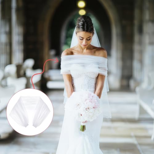 BENECREAT Detachable Tulle Shawl, 90cm/35 White Bridal Lace Sheer Shawl Dress Sheer Capes Cover Up Accessory for Wedding, Costume, Formal Party Prom 6