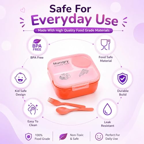 Image of Premium Insulated Lunch Box for Office & School | Leakproof Tiffin Box with Airtight Lid | Food Grade BPA Free Container | Keeps Food Fresh Hot & Cold | Portable Lunch Box for Men Women (Orange)