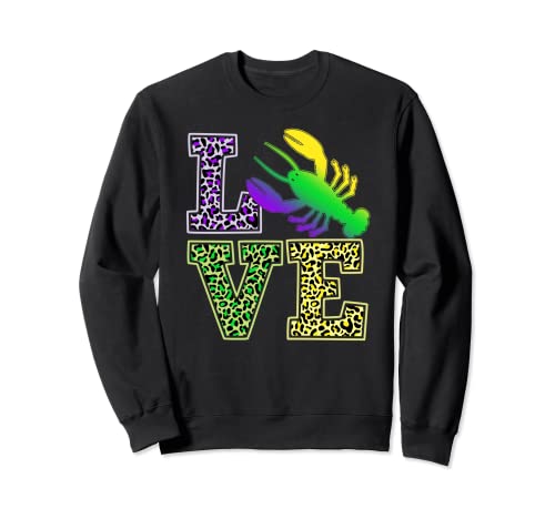 LOVE Crawfish Mardi Gras Leopard Print Para Hombres Mujeres Sudadera