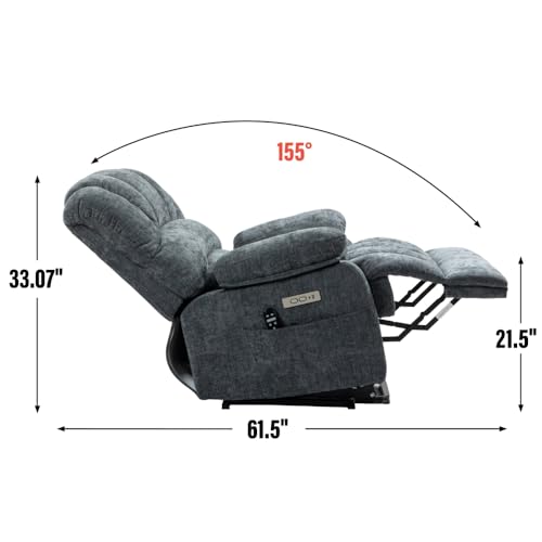 Image of Extra Large Power Lift Recliner Chair with Massage, Lumbar Heat, and USB Charging - Ideal for Enhanced Comfort and Mobility (42 x) (Blue-Gray + Chenille + Fiber Foam and Polyester Fiber Pad)