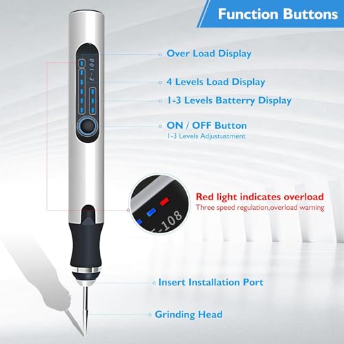 Miniatura 3 de Focenat Herramientas De Grabado Recargables Usb, Grabado Pluma, Bolígrafo Grabador Eléctrico Portátil Diy, Mini Taladro Eléctrico De 3 Velocidades, Para Metal, Vidrio, Piedra, Joyería, Uñas, Cerámica