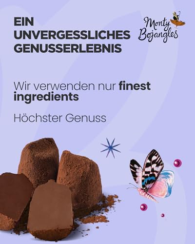 Monty Bojangles Cocoa Nib Nights – Vegane Trüffel Pralinen mit Kakao Nibs, Schokolade Geschenk, 180 g, Preisgekrönte Luxustrüffel mit Schokoladengeschmack, Perfektes Milchfreies Pralinen Geschenk