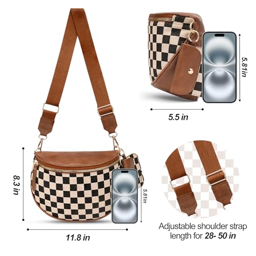 Image of Checkered Crossbody Bag, Bum Bags for Women Crossbody,Spacious Sling Bag Purse Fanny Packs with Shoulder Strap