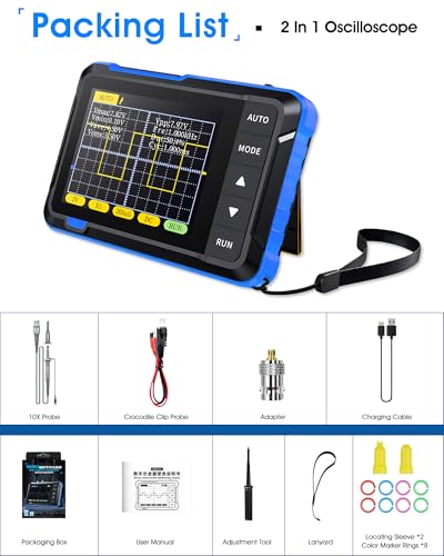 2-in-1 Handliches Oszilloskop, WapoRich DSO153 Digitaloszilloskop mit Signalgenerator 1 MHz, 5 MSa/s, 14 Signalformen, Online Update Kompaktes Mini-Oszi für unterwegs