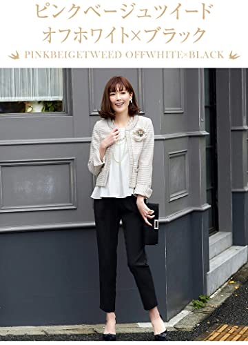 [ルイルエブティック]パンツスーツアンサンブルセットアップレディースミセススーツフォーマルカジュアルセレモニー母ママ大きいサイズ3点セットツイード入園式入学式卒業式卒園式結婚式オフィスM(9号)ベージュツイード×ブラックSU507-M-CB