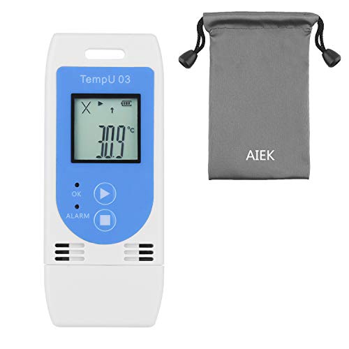 AIEK USB温湿度記録計 温度データーロガーデータレコーダー 32000ポイント簡単に温度を記録し、解析できるデータロガー 温度警告 レポート自動生成 高精度温度計デジタル記録計室内温度計湿度計
