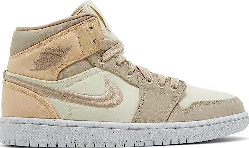 NIKE Women's Air Jordan 1 Mid SE Canvas Khaki Muslin/Desert/Gold (DV0427 102) - 10.5