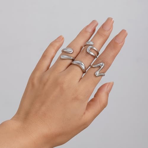 Image of Shining Diva Fashion Stylish Trendy Finger Rings Set for Women & Girls | Chunky Minimal Statement Ring Combos Modern Elegant Jewellery Collection