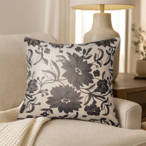 Image of Wakefit Designer Cushion Cover | 16x16 inch | Heavy Embroidery | Cotton Fabric on Both Sides | Pack of 1 | Morning Petal Grey