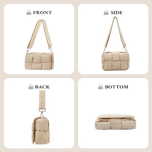 Image of Shoulder Bag Lightweight Puffer Tote Crossbody Bag Handwoven for Women | waterproof nylon, durable, soft padded texture, versatile for travel, work, weekend, everyday, adjustable strap