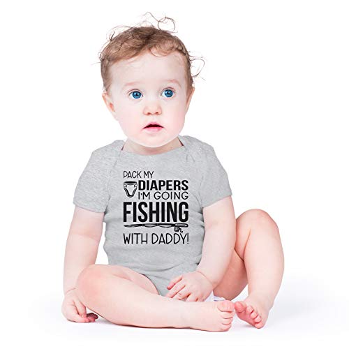 AW Fashions Pack My Diapers, I'm Going Fishing With Daddy Baby Bodysuit Newborn Boy Outfits Cute Romper (12 Months, Sports Grey)