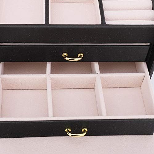Jewelry Organizer Box for Women Jewelery Box Jewelry Storage Box Organizer 3 Tier PU Leather Jewelry Storage Box with Mirror for Earrings Bracelets Rings Watches (nero)