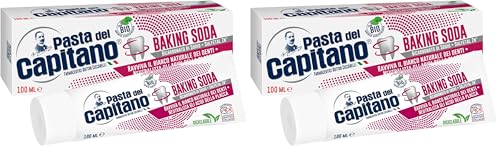 Pasta del Capitano, Dentífrico Baking Soda Bio, Revive el Blanco Natural de los Dientes y Neutraliza los Ácidos de la Placa Bacteriana, 100% Made in Italy, Tubo de 100 ml (Paquete de 2)