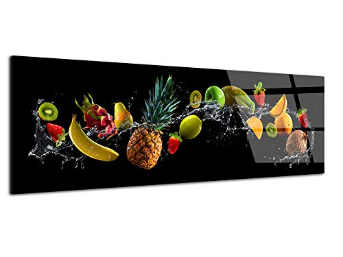 DECLINA Tableau verre acryliques, décoration murale cuisine, tableau plexi, Tableau de fruits, déco moderne Fruits Party, 80x30 cm