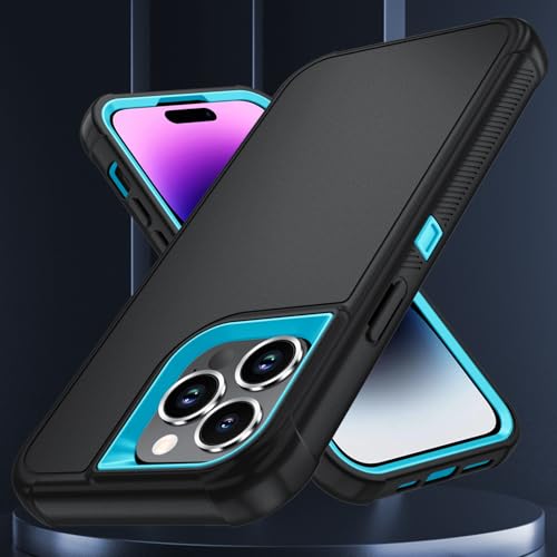 Image of SunStory Compatible with iPhone 14 Pro Case with HD Screen Protector, 3-Layer Heavy Duty Full-Body Cover,3 in 1 Hybrid Protective Case for iPhone 14 Pro 6.1 inch,BlackSkyBlue