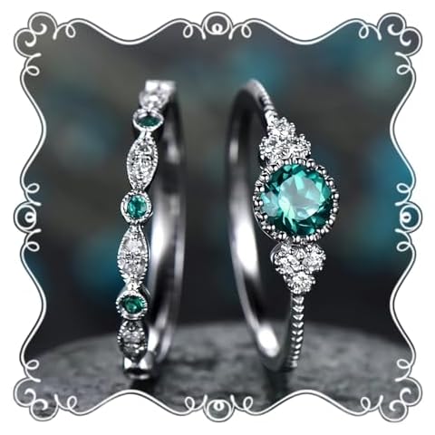 LARDROK Sapphire Rings Set 925 Sterling Silver Plated Diamond Ring Emerald Ring Cz Simulated Diamond Ring Delicate Everyday Ring for Women (Blue, 9) Cover