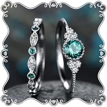Emerald Rings Set 925 Sterling Silver Plated Diamond Ring Sapphire Ring Cz Simulated Diamond Ring Minimalist Personalized Ring for Women