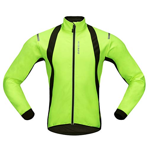 Wosawe Men s Fleece Reflective Windbreaker Winter Cycling Jacket, Green A, XXL