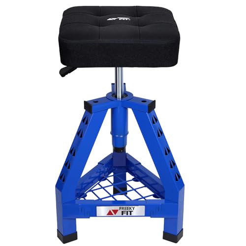 Image of Adjustable Shop Stool,Garage Mechanic Stool Chair,Work Seat for Workshop, Adjustable Height, 360 Swivel Padded Square Seat,Tool Storage, 350 LBS Capacity, Heavy Duty, Blue