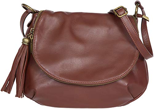 Sac Italien 'Silvana' Femme - Bandoulière Porté Épaule - Cuir Souple - Longueur 30 x Largeur 6 x Hauteur 22 (CAMEL)