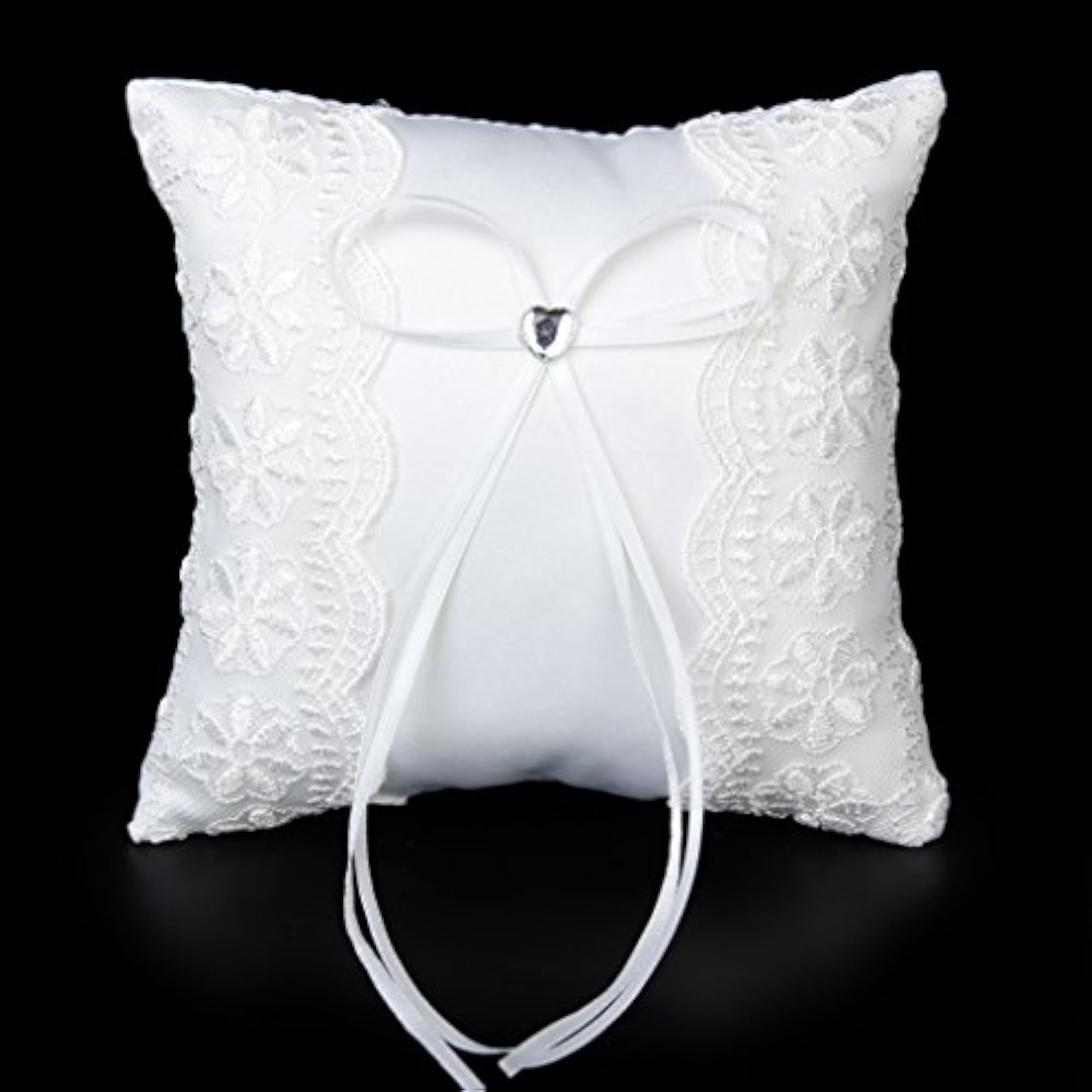 White Lace Embellished Wedding Ring Pillow Cushion
